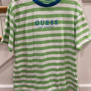 Guess Shirt Mens Medium Green Striped Spell Out ASAP Rocky Los Angeles Retro Tee